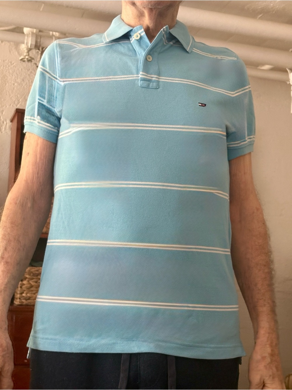 Tommy Hilfiger Sky Blue and White Striped Polo Shirt